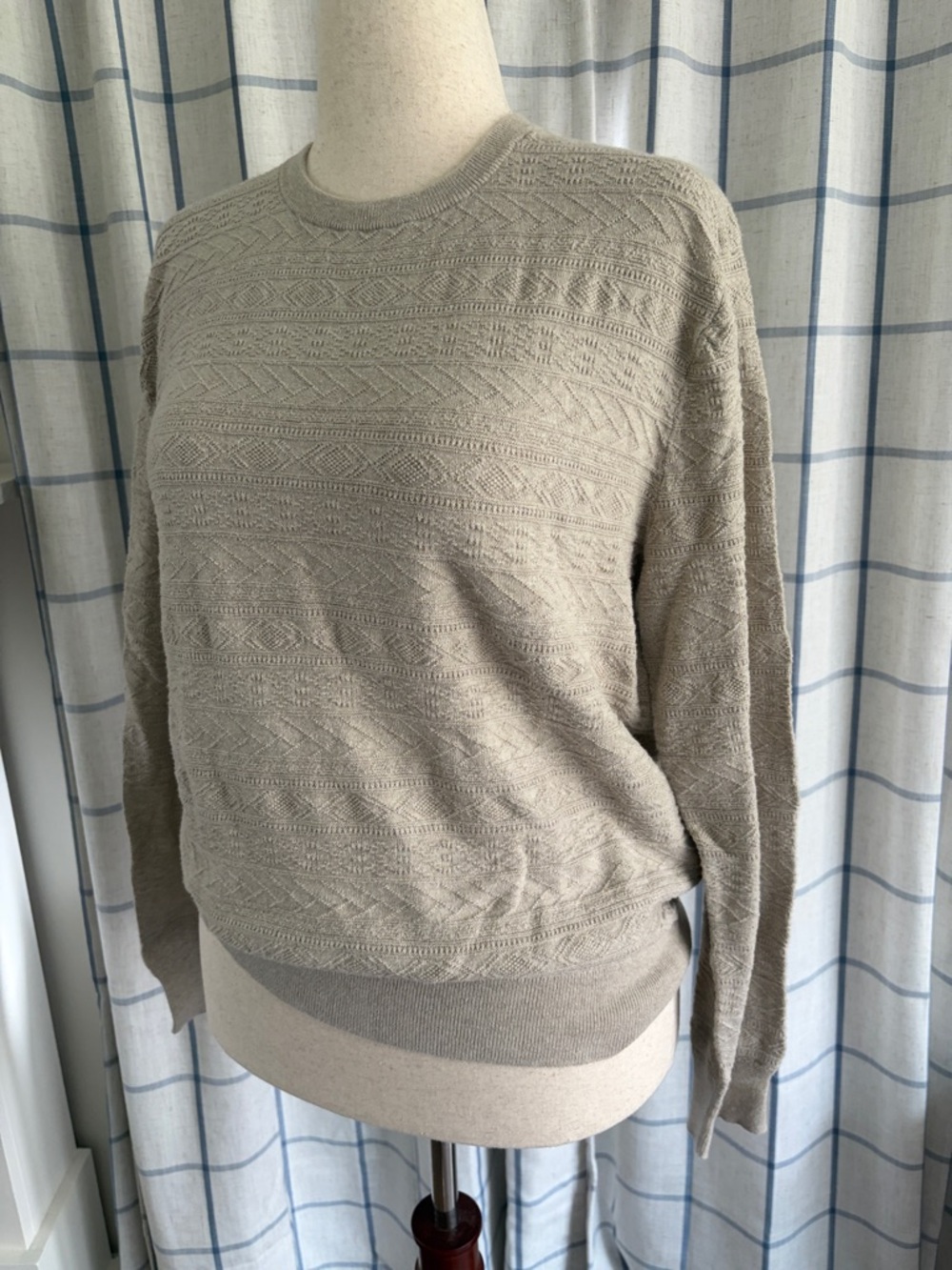 J. Crew Cotton Textured Patterned Crewneck Sweater